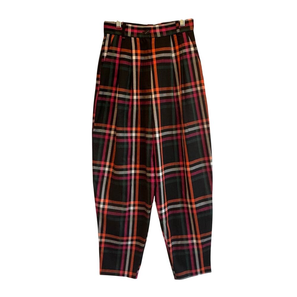 ASOS plaid tapered trousers high rise fall winter check pants size 4 preppy - Picture 4 of 9